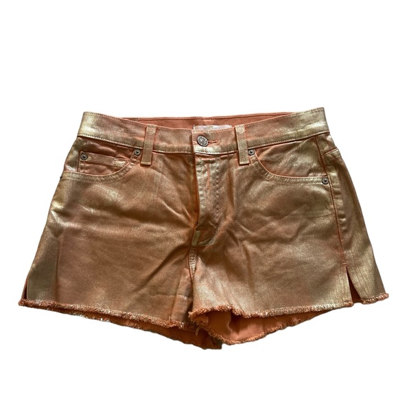 7 for all Mankind Carrie Orange Foil cut off shorts Sz 25 - Picture 3 of 4
